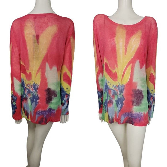 Krimson Klover Hand Painted Watercolor Sheer Pullover Tunic Linen 728 Folly - Picture 3 of 12